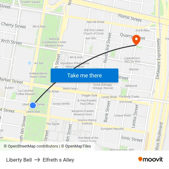 Liberty Bell to Elfreth s Alley map