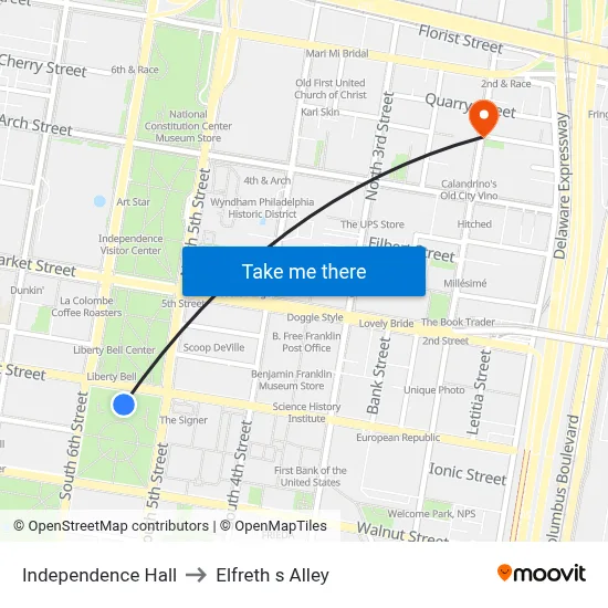 Independence Hall to Elfreth s Alley map