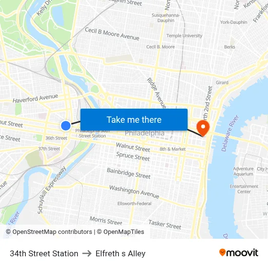 34th Street Station to Elfreth s Alley map