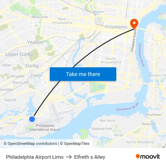 Philadelphia Airport Limo to Elfreth s Alley map