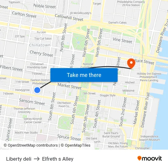 Liberty deli to Elfreth s Alley map
