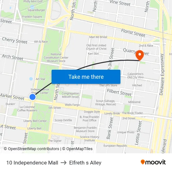 10 Independence Mall to Elfreth s Alley map