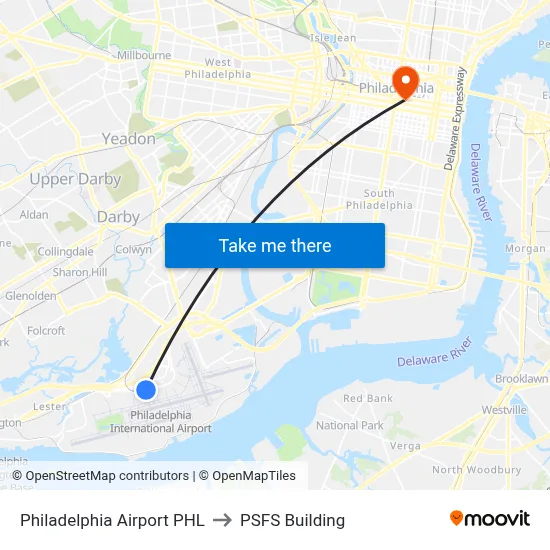 Philadelphia Airport PHL to PSFS Building map