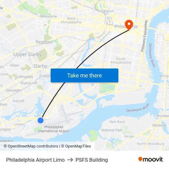 Philadelphia Airport Limo to PSFS Building map