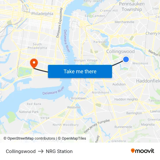Collingswood to NRG Station map