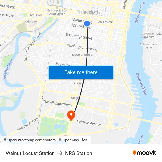 Walnut Locust Station to NRG Station map
