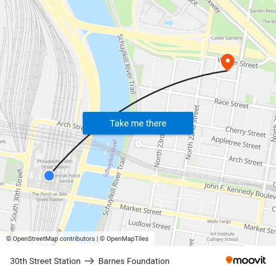 30th Street Station to Barnes Foundation map