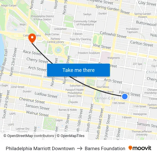 Philadelphia Marriott Downtown to Barnes Foundation map