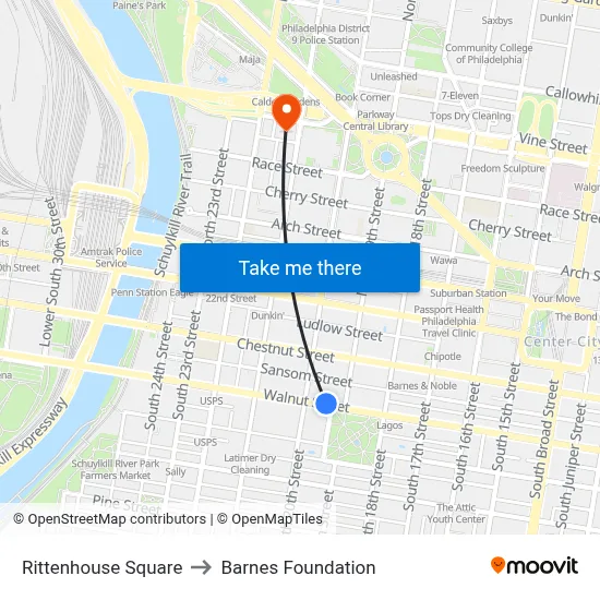 Rittenhouse Square to Barnes Foundation map