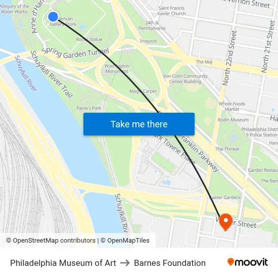 Philadelphia Museum of Art to Barnes Foundation map