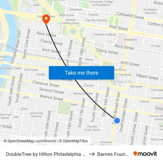DoubleTree by Hilton Philadelphia Center City to Barnes Foundation map