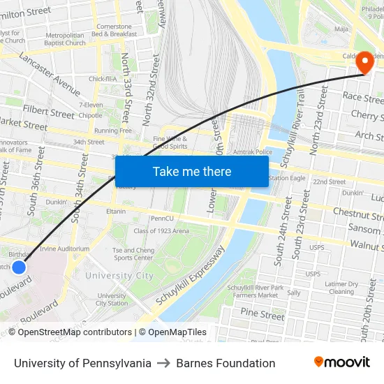 University of Pennsylvania to Barnes Foundation map