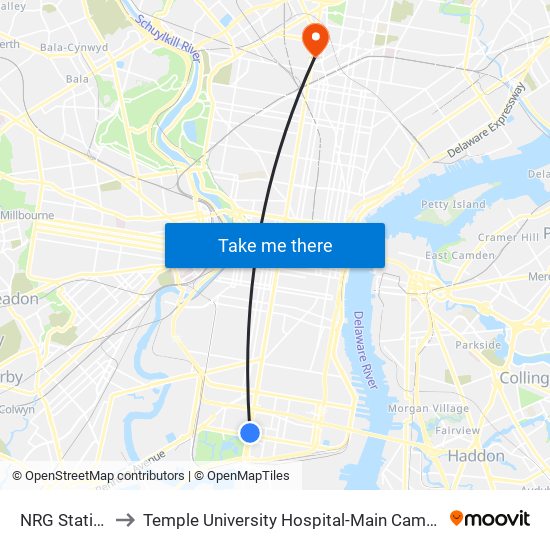 NRG Station to Temple University Hospital-Main Campus map