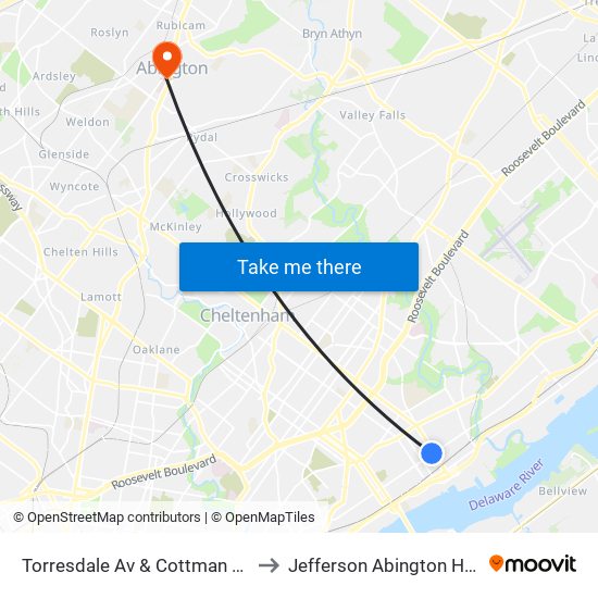 Torresdale Av & Cottman Av Loop to Jefferson Abington Hospital map