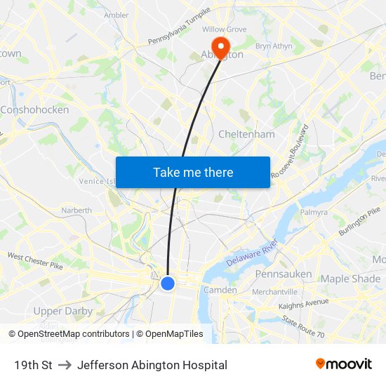 19th St to Jefferson Abington Hospital map