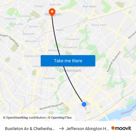 Bustleton Av & Cheltenham Av - Fs to Jefferson Abington Hospital map