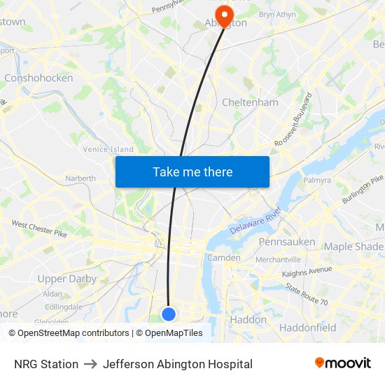NRG Station to Jefferson Abington Hospital map