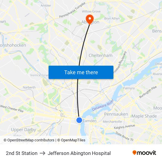 2nd St Station to Jefferson Abington Hospital map