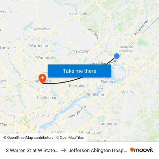 S Warren St at W State St to Jefferson Abington Hospital map
