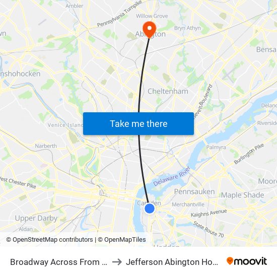 Broadway Across From Wrtc to Jefferson Abington Hospital map
