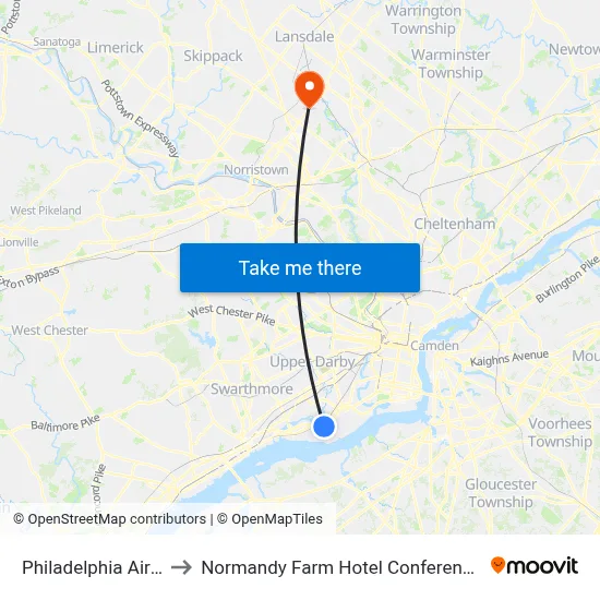 Philadelphia Airport Limo to Normandy Farm Hotel Conference Center Blue Bell map