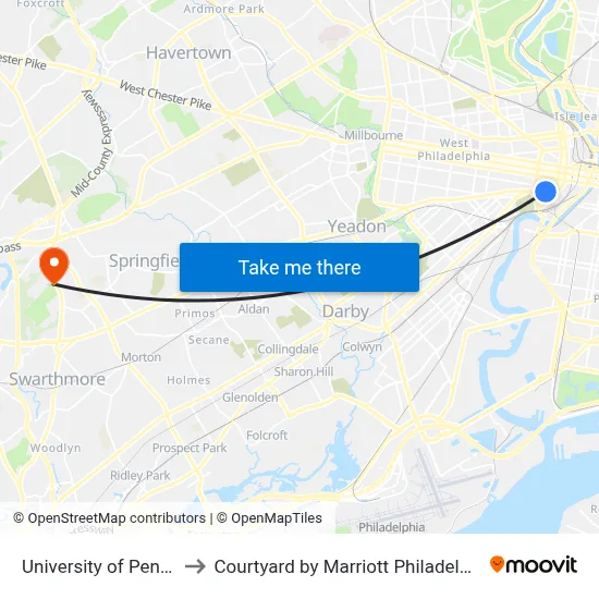 University of Pennsylvania to Courtyard by Marriott Philadelphia Springfield map