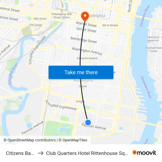 Citizens Bank Park to Club Quarters Hotel Rittenhouse Square Philadelphia map