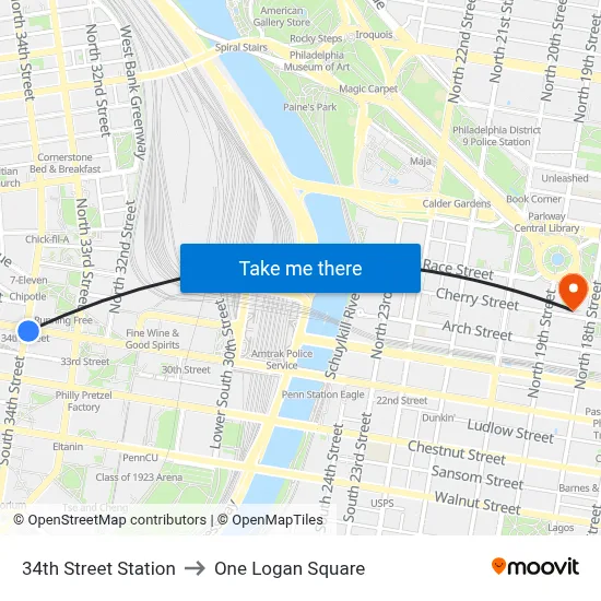 34th Street Station to One Logan Square map