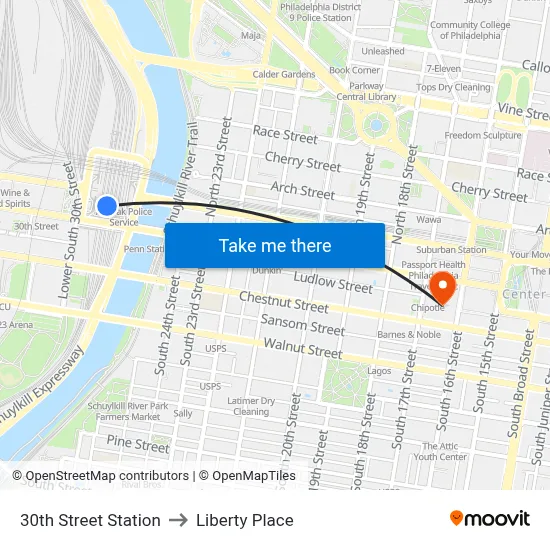 30th Street Station to Liberty Place map