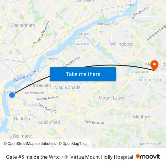 Gate #5 Inside the Wrtc to Virtua Mount Holly Hospital map