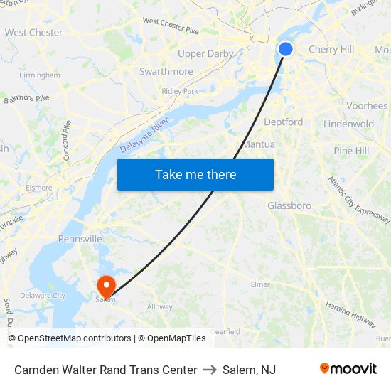 Camden Walter Rand Trans Center to Salem, NJ map