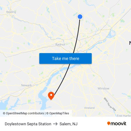 Us to Salem, NJ map