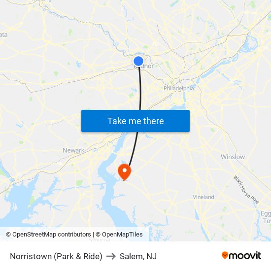 Norristown (Park & Ride) to Salem, NJ map