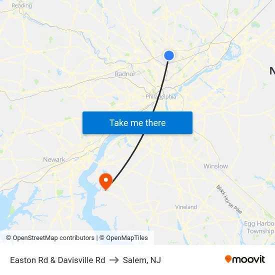Easton Rd & Davisville Rd to Salem, NJ map