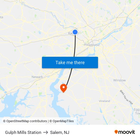 Gulph Mills Station to Salem, NJ map