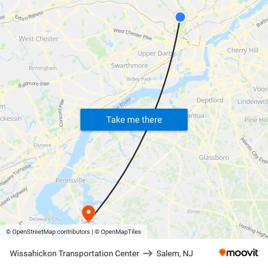 Wissahickon Transportation Center to Salem, NJ map