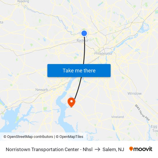 Norristown Transportation Center - Nhsl to Salem, NJ map