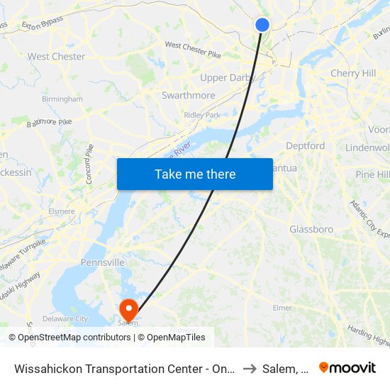 Wissahickon Transportation Center - Onsite to Salem, NJ map