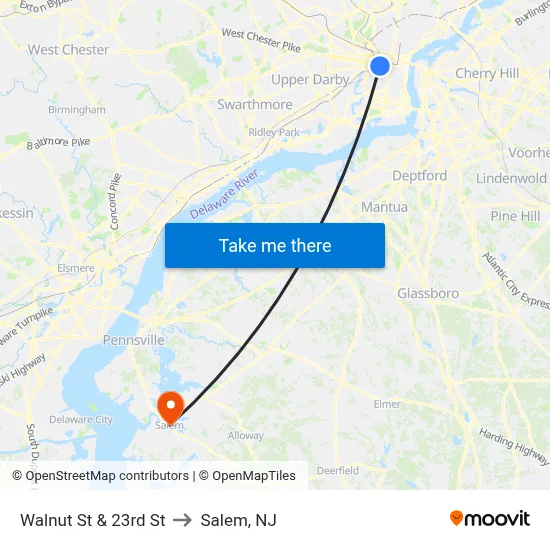 Walnut St & 23rd St to Salem, NJ map