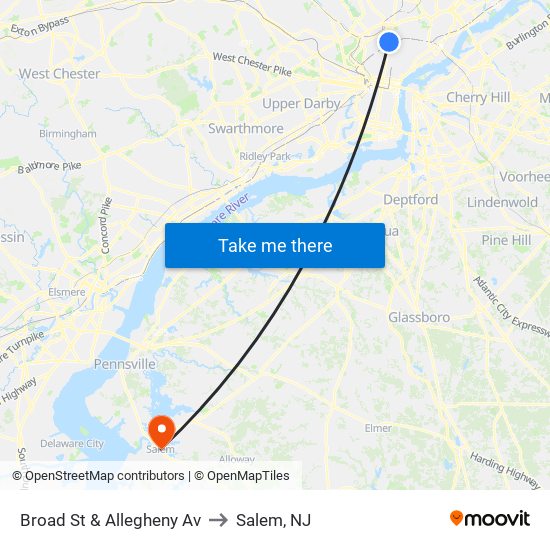 Broad St & Allegheny Av to Salem, NJ map