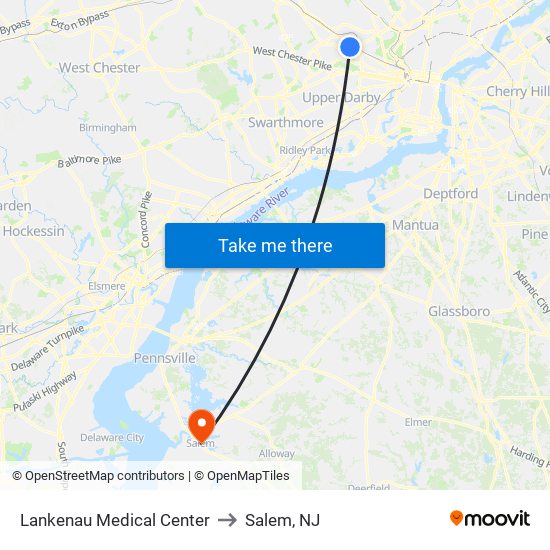 Lankenau Medical Center to Salem, NJ map