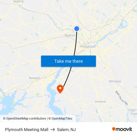 Plymouth Meeting Mall to Salem, NJ map