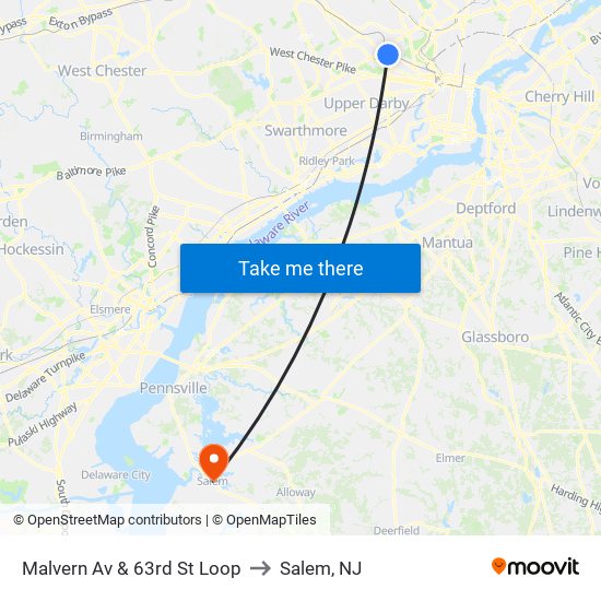 Malvern Av & 63rd St Loop to Salem, NJ map