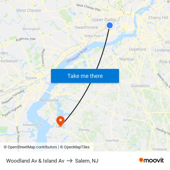 Woodland Av & Island Av to Salem, NJ map