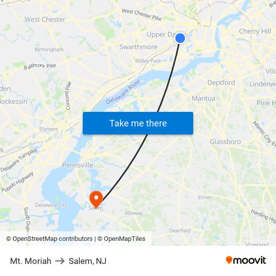Mt. Moriah to Salem, NJ map