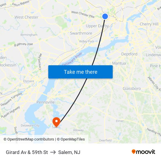 Girard Av & 59th St to Salem, NJ map