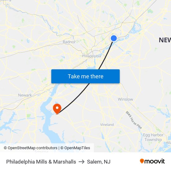 Philadelphia Mills & Marshalls to Salem, NJ map