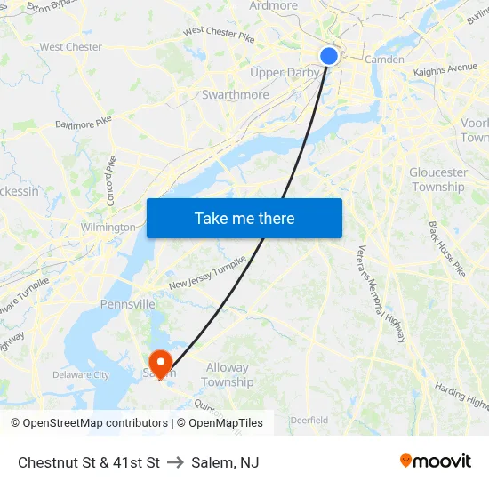 Chestnut St & 41st St to Salem, NJ map