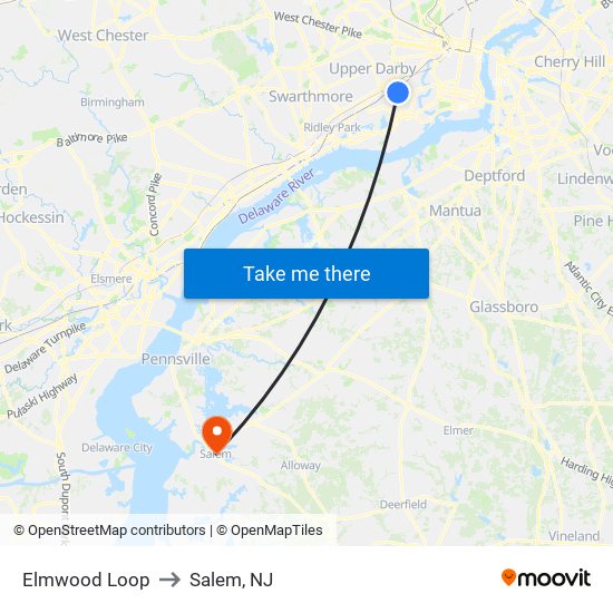 Elmwood Loop to Salem, NJ map