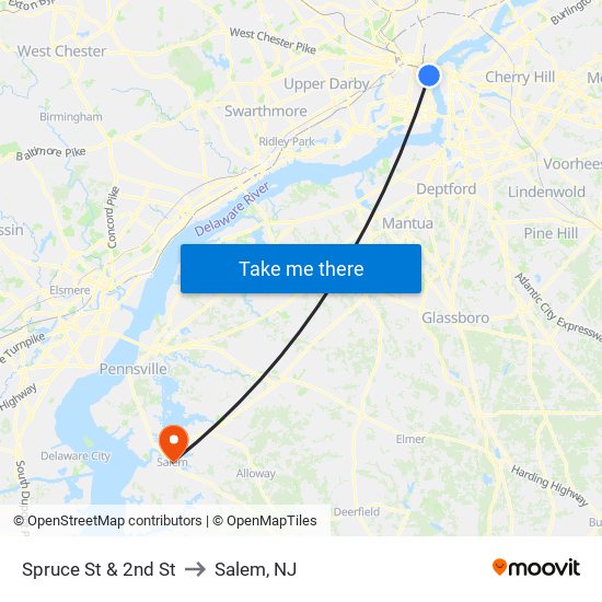 Spruce St & 2nd St to Salem, NJ map